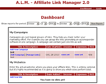 Affiliate Link Manager Screenshot