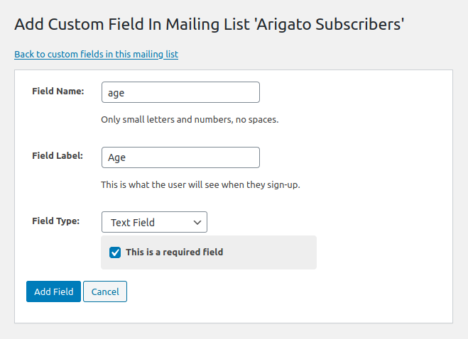 Custom fields inside your mailing list