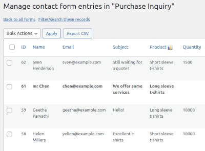 View entries from a contact form