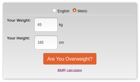Overweight/BMI calculator screenshot