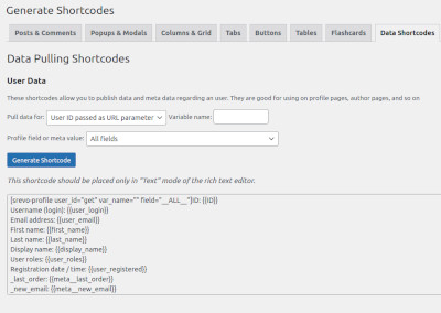 Data shortcodes