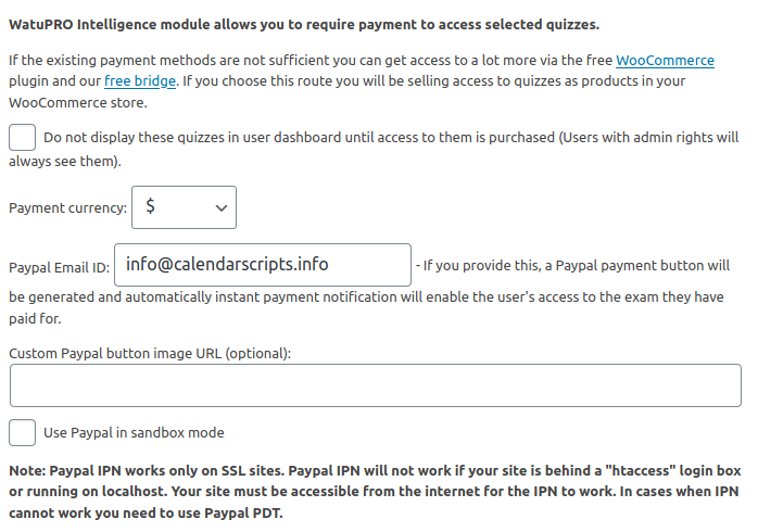 Payment options in your Settings page